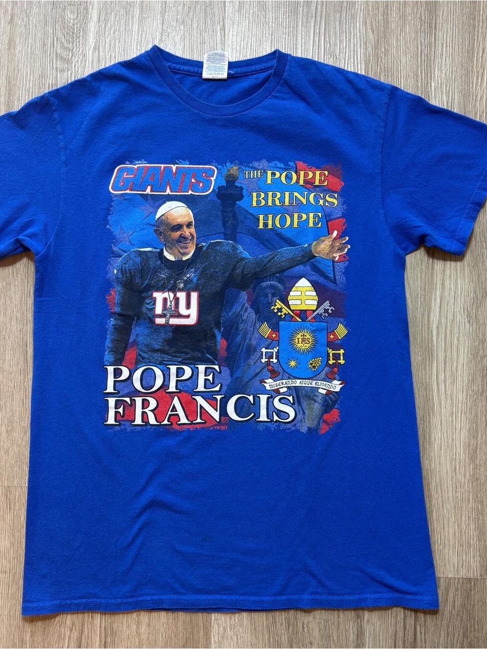 Pope Francis Blue Graphic T-Shirt - Giants "The Pope Brings Hope"